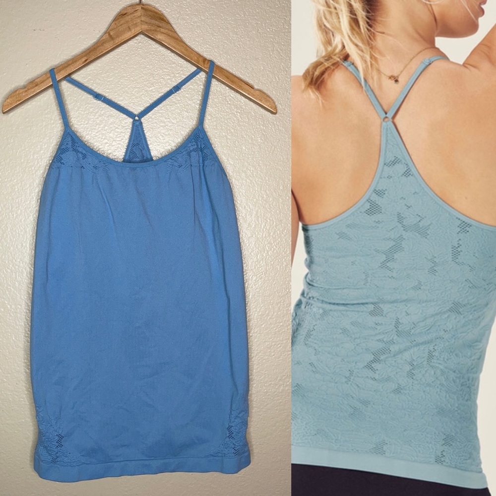 Fabletics Chelsea Seamless Tank Blue Seamless Lace Racerback Tank Top Womens